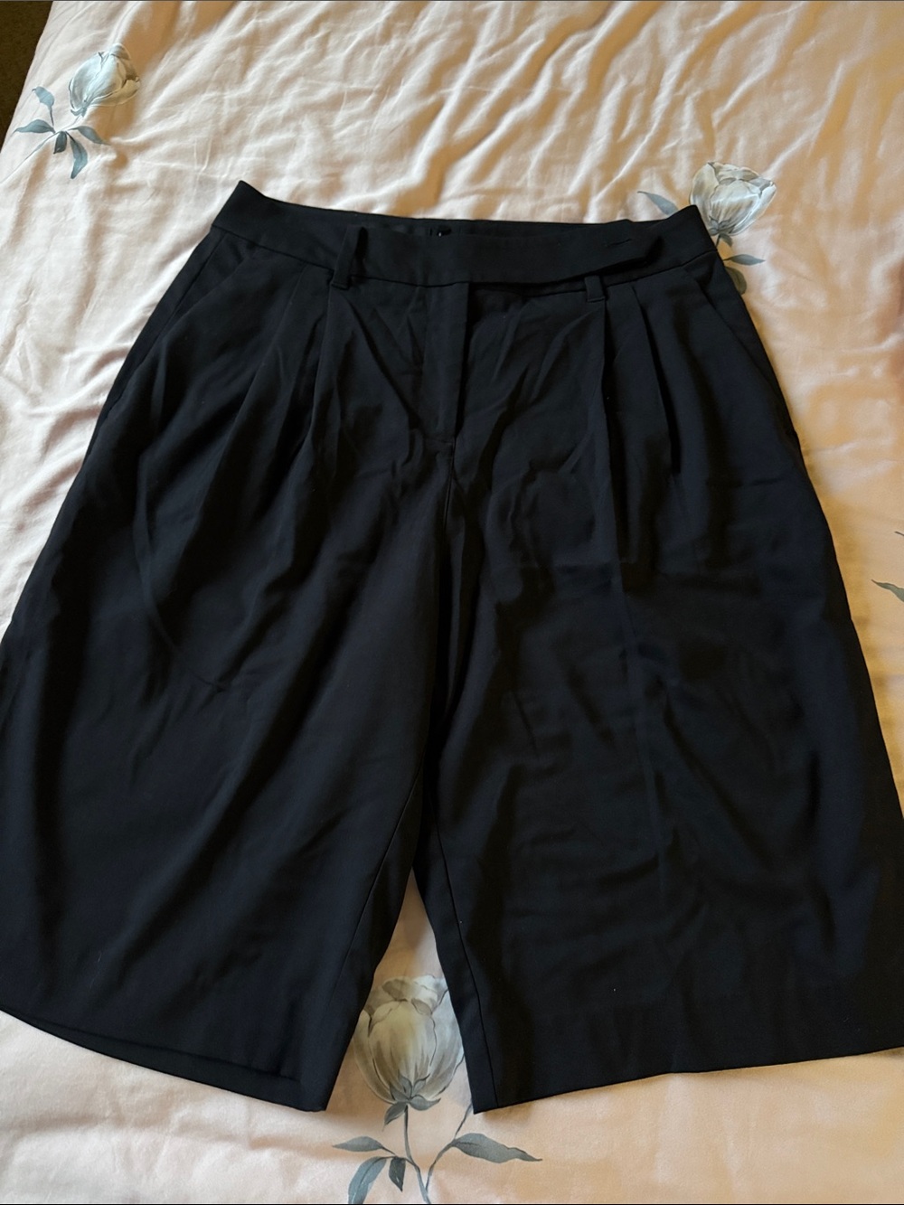 Wildfang Black Pleated Tailored Bermuda Shorts